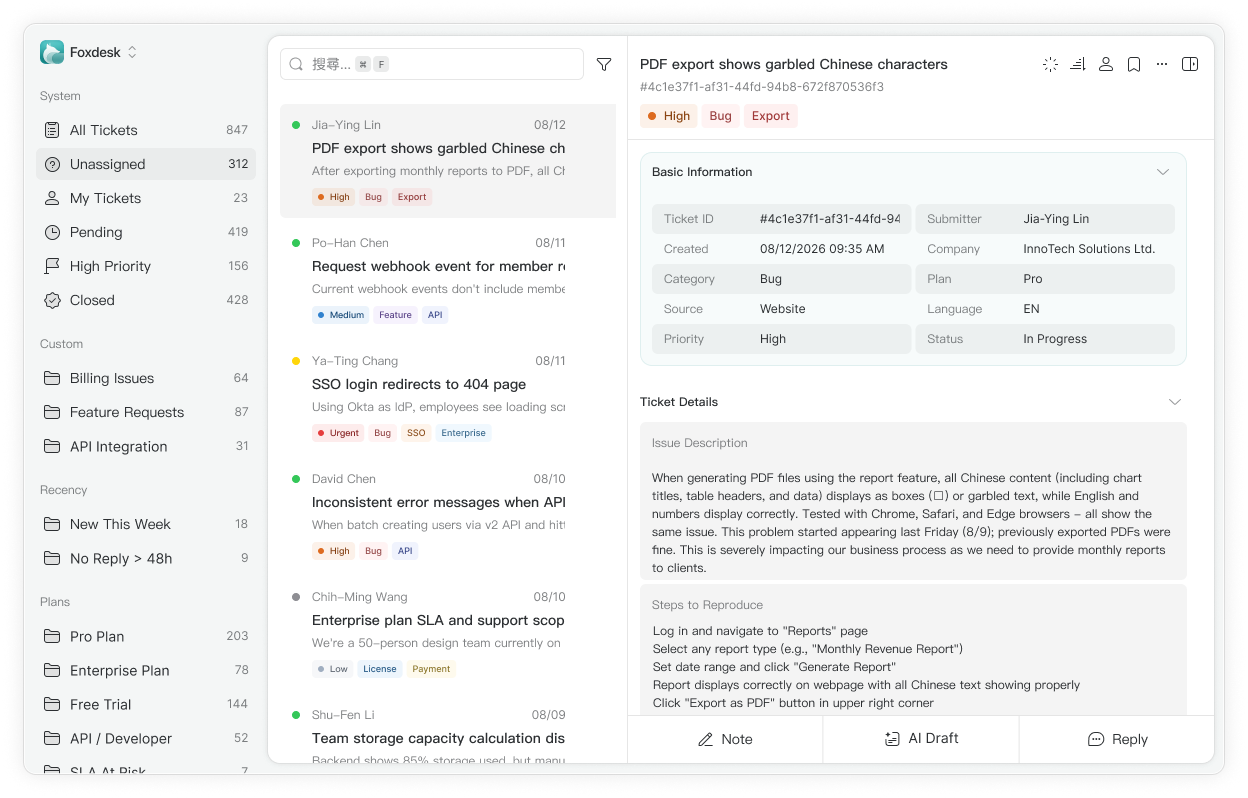 Foxdesk Product Interface Preview